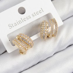 Pirinç Zirkon Taşlı Kıvrımlı Model Gold Renk Kadın Küpe