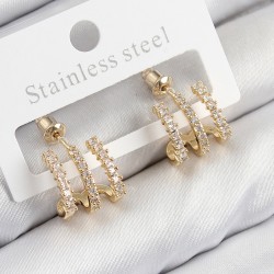 Pirinç Zirkon Taşlı Model Gold Renk Kadın Küpe
