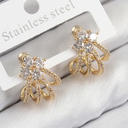 Pirinç Zirkon Taşlı Model Gold Renk Kadın Küpe