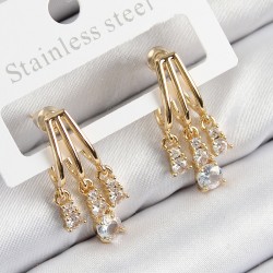 Pirinç Zirkon Taşlı Sallantılı Model Gold Renk Kadın Küpe