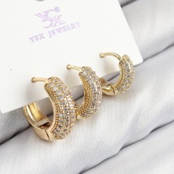 Pirinç Zirkon Taşlı 3'lü Halka Model Gold Renk Kadın Küpe