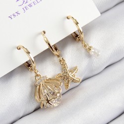 Pirinç Zirkon Taşlı 3'lü İstiridye Ve Yıldız Model Gold Renk Kadın Küpe