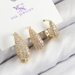 Pirinç Zirkon Taşlı 3'lü Damla Model Gold Renk Kadın Küpe