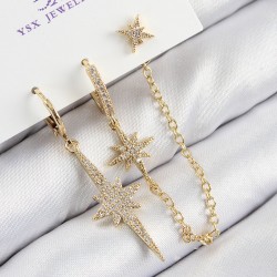 Pirinç Zirkon Taşlı 3'lü Kutup Yıldızı Model Gold Renk Kadın Küpe