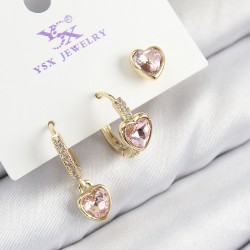 Pirinç Zirkon Taşlı 3'lü Pembe Kalp Model Gold Renk Kadın Küpe