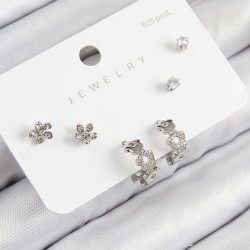 Pirinç Zirkon Taşlı Halka Model Gümüş Renk 925 Ayar Çivi Kadın Küpe Set