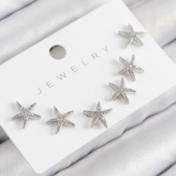 Pirinç Zirkon Taşlı Deniz Yıldızı Model Gümüş Renk 925 Ayar Çivi Kadın Küpe Set