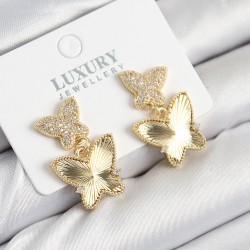 Pirinç Zirkon Taşlı Kelebek Model Gold Renk Kadın Küpe