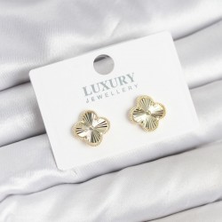 Pirinç Gold Renk Tekli Yonca Kadın Küpe