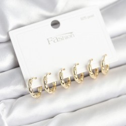 Pirinç Gold Renk Baklalı Halka 925 Gümüş Çivi Kadın Küpe Seti