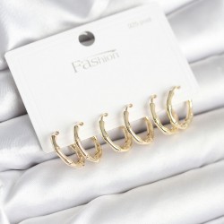 Pirinç Gold Renk Kemik Halka Model 925 Ayar Gümüş Çivili Kadın Küpe Seti