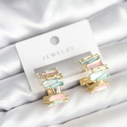 Mineli Karışık Renkli Gold Kadın Küpe