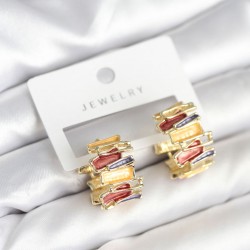 Mineli Karışık Renkli Gold Pirinç Kadın Küpe