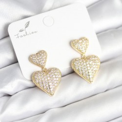 Kalp Model Zirkon Taşlı Gold Renk Pirinç Kadın Küpe