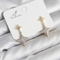 Kutup Yıldızı Pirinç Gold Renk Zirkon Taşlı Kadın Küpe