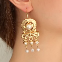 Gold Renk Otantik İnicili Kadın Küpe
