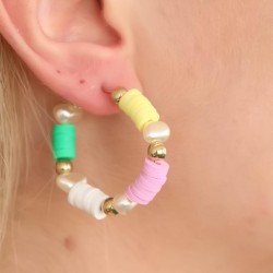 Yeşil Pembe Neon Taşlı Kadın Küpe