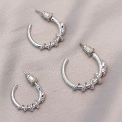 Yılan Tasarımlı Halka Model Gümüş Metal Küpe Seti