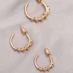 Yılan Tasarımlı Halka Model Gold Metal Küpe Seti