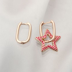 Fuşya Çizgili Gold Çelik Yıldız Küpe