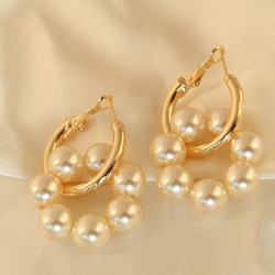 Halka Model Gold Renk Kalın İncili Çift Küpe