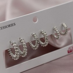 Gümüş Renkli Metal Burgu Halka Model Kadın Küpe Seti