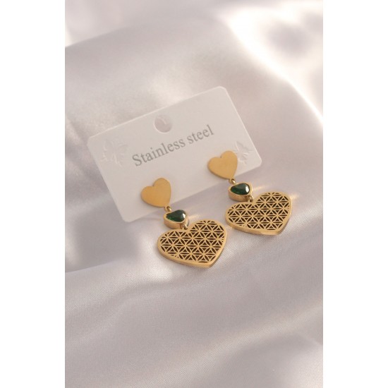 Çelik Gold Renk Kalp Model Motif İşleme Kadın Küpe Çelik Gold Renk Kalp Model Motif İşleme Kadın Küpe