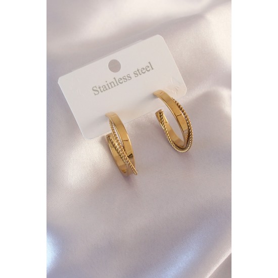 Çelik Gold Renk Sarmal Model Kadın Küpe Çelik Gold Renk Sarmal Model Kadın Küpe