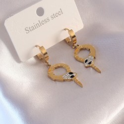 Çelik Gold Renk Yılan Figür Zirkon Taş Detay Kadın Küpe
