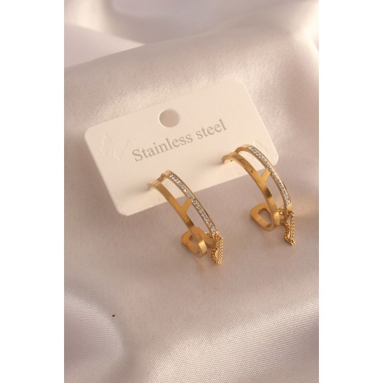316L Çelik Gold Renk Zirkon Taşlı Yarım Halka Model Kadın Küpe 316L Çelik Gold Renk Zirkon Taşlı Yarım Halka Model Kadın Küpe