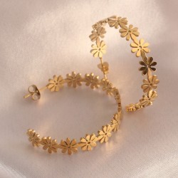 316L Çelik Gold Renk Çiçek Model Kadın Küpe
