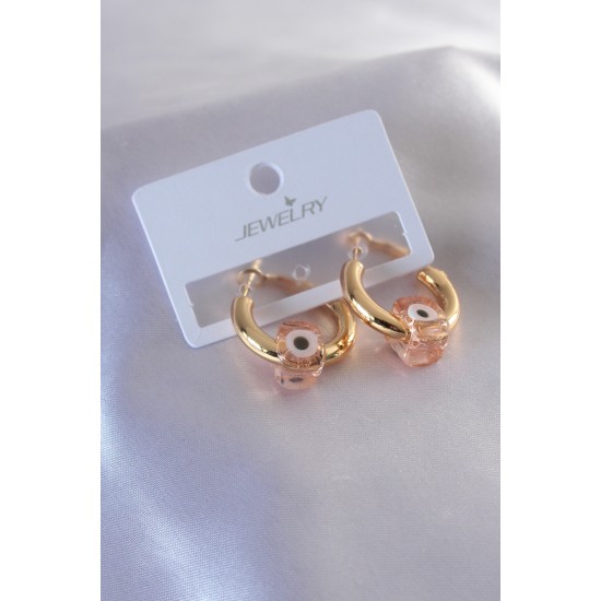 Gold Renk Krem Nazar Boncuk Model Kadın Küpe Gold Renk Krem Nazar Boncuk Model Kadın Küpe