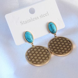 316L Çelik Gold Renk Lotus Figür Kadın Küpe