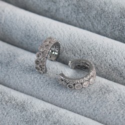 Gümüş Renk Zirkon Taşlı Earcuff Pirinç Kadın Kıkırdak Küpe