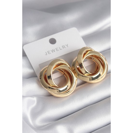 Pirinç Gold Renk Sarmal Halka Model Kadın Küpe