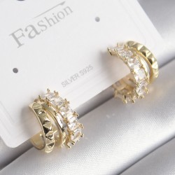 Pirinç Gold Renk Zirkon Taşlı 2'li Halka Model Kadın Küpe