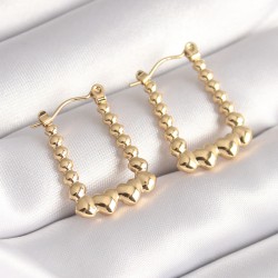 316L Çelik Gold Renk Kare Kalp Model Kadın Küpü