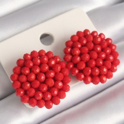 Kırmızı Renk Kristal Düğme Model Kadın Küpe