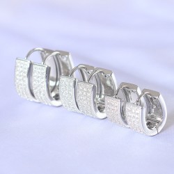 Pirinç Taşlı Gümüş Renk Oval Çoklu Küpe