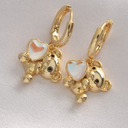 Pirinç Gold Renk Kalp Detay Teddy Küpe
