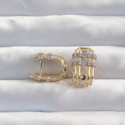 Pirinç Gold Renk Gümüş Zirkon Taşlı Serenay Küpe