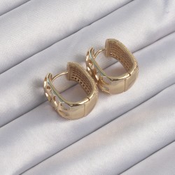 Pirinç Gold Renk Zirkon Taşlı Minimal Halka Küpe
