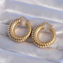 316L Çelik Gold Renk Tırtıklı Halka Küpe