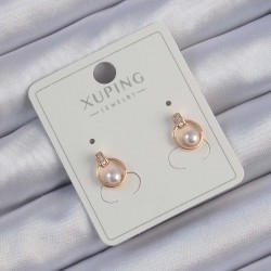 Xuping Rose Renk Zirkon Taşlı İncili Minimal Oval Küpe