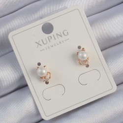 Xuping Rose Renk Zirkon Taşlı İncili Kedi Küpe