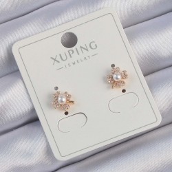 Xuping Rose Renk Zirkon Taşlı İncili Yonca Küpe