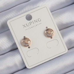 Xuping Rose Renk Zirkon Taşlı Yansımalı Oval Küpe