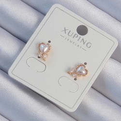 Xuping Rose Renk Zirkon Taşlı İncili Çiçek Görünümlü Kalp Küpe