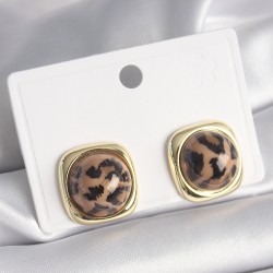 Pirinç Gold Renk Kare Kaplan Desen Kadın Küpe