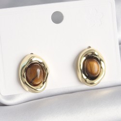 Pirinç Gold Renk Kaplan Gözü Model Kadın Küpe